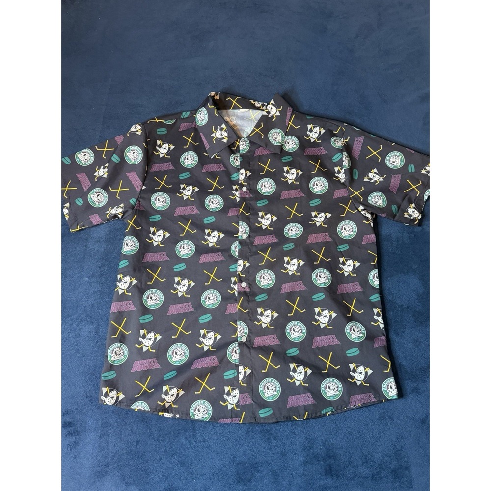 Anaheim Mighty Ducks Button Up Hawaiian Shirt Men XL NHL Hockey All Over Print